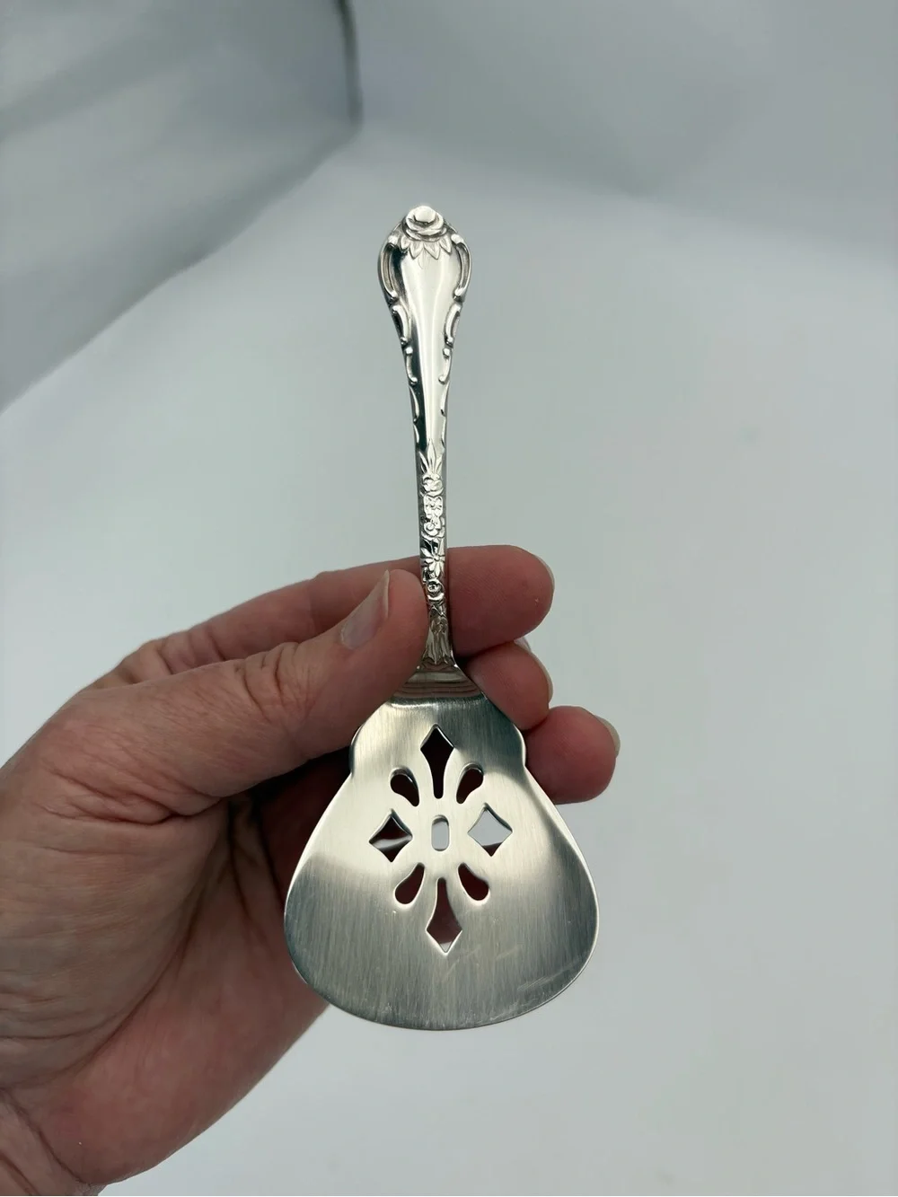 Vintage Masterpiece Silver-Plated Ornate Handled Pierced Serving Spoon